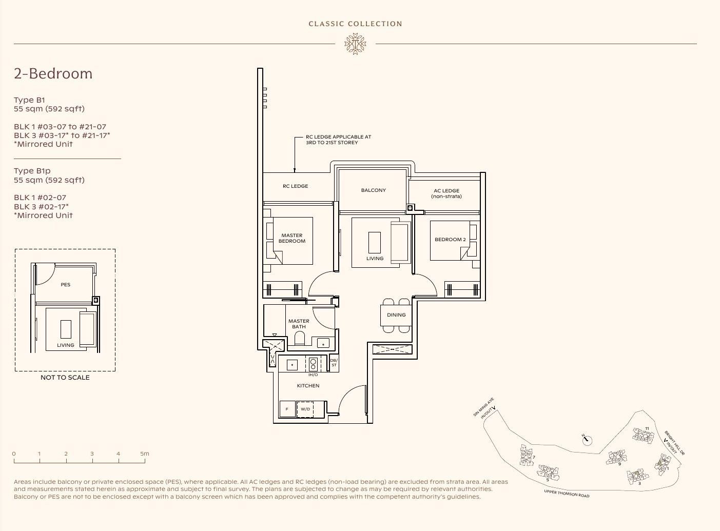 Floor plan of Thomson Reserve 2-Bedroom, Type B1, 55 sqm / 592 sqft