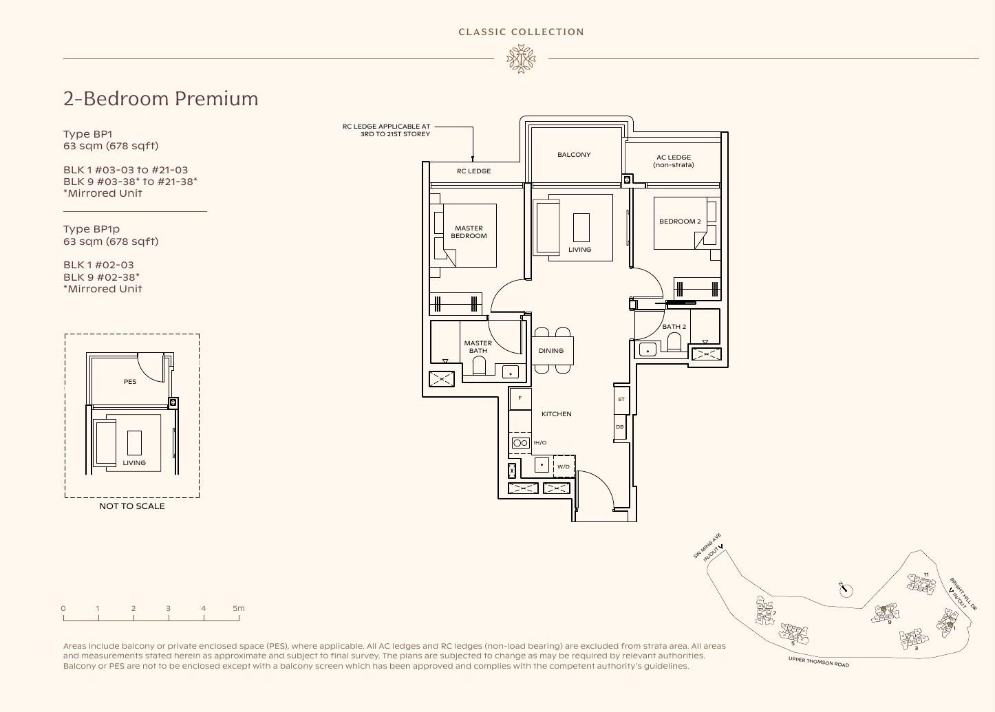 Floor plan of Thomson Reserve 2-Bedroom Premium, Type BP1, 63 sqm / 678 sqft