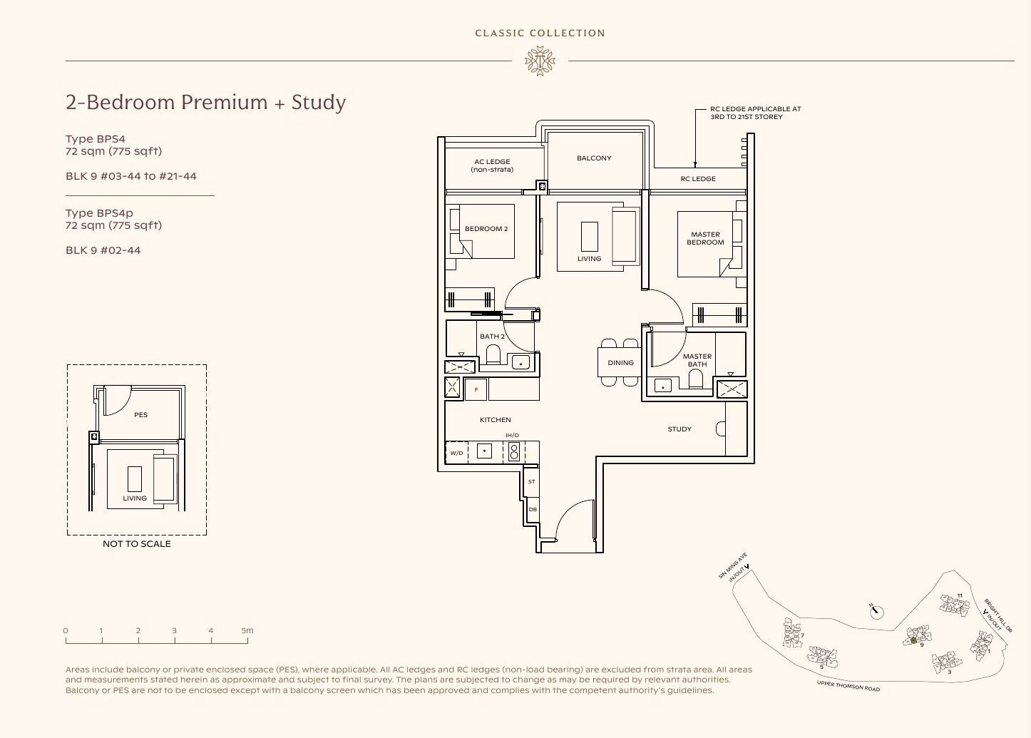 Floor plan of Thomson Reserve 2-Bedroom Premium + Study, Type BPS4, 72 sqm / 775 sqft