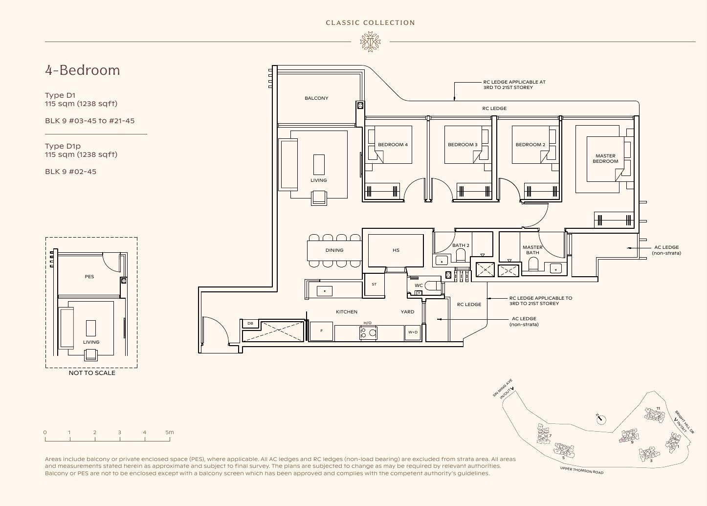 Floor plan of Thomson Reserve 4-Bedroom, Type D1, 115 sqm / 1,238 sqft